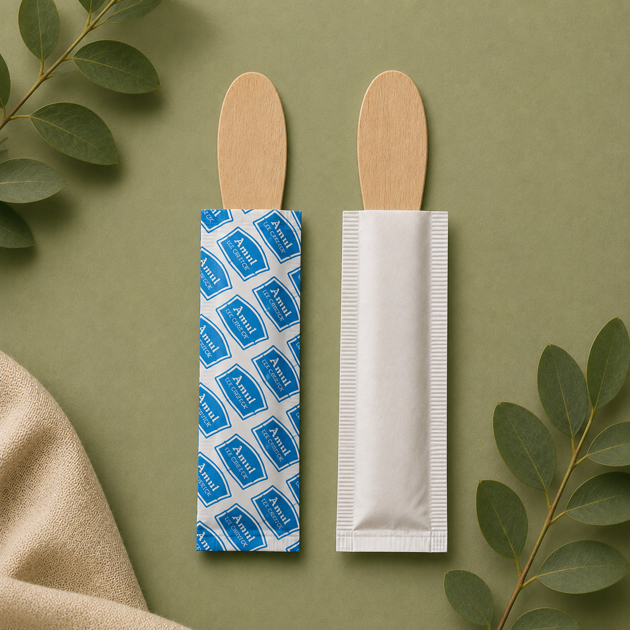 Paper Wrapped Wooden Ice Cream Spoons
       alt=