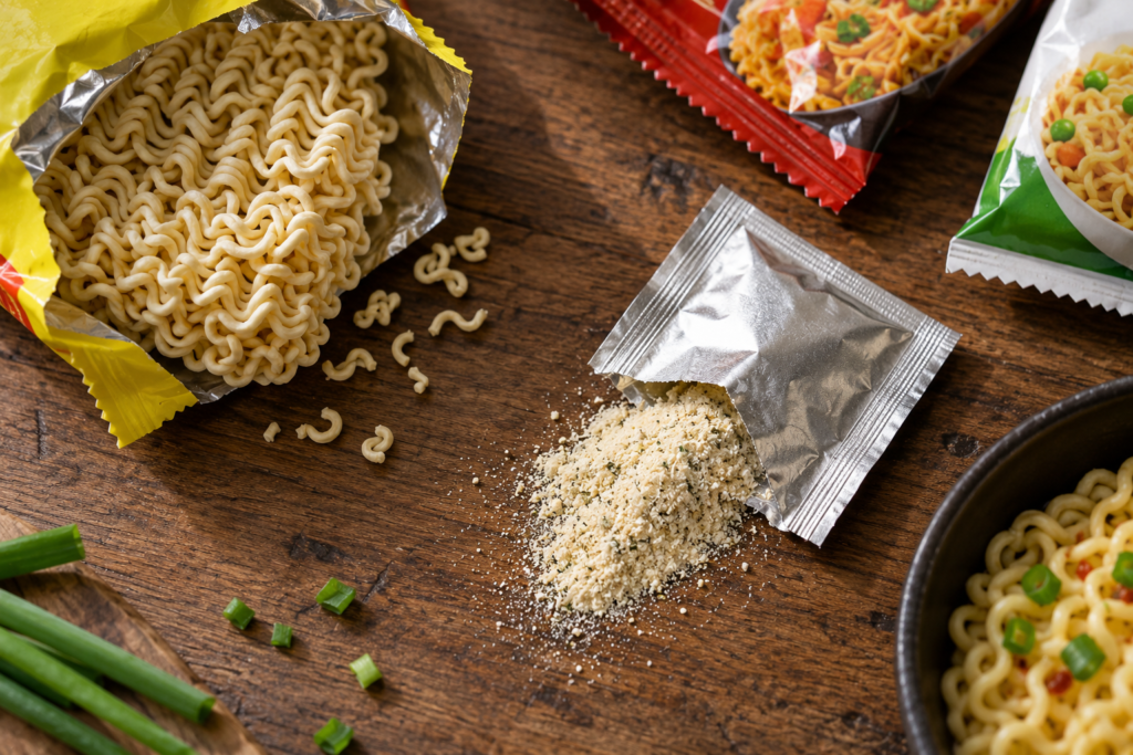 Close-up of MSG (E621) crystals, the monosodium glutamate flavour enhancer found in packaged foods and namkeen.