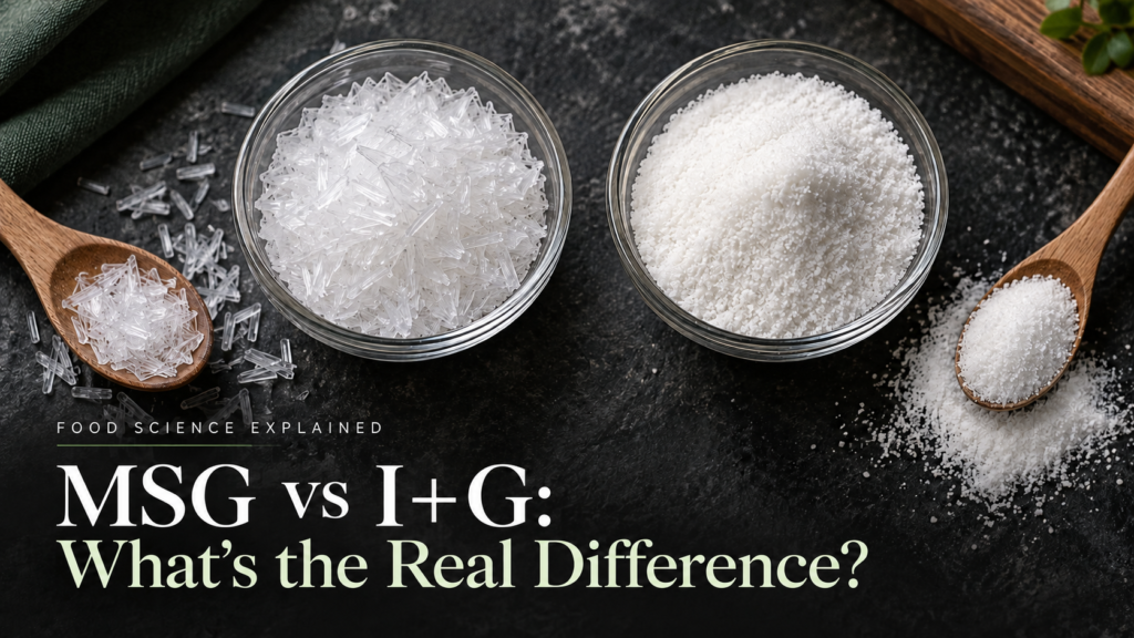 Close-up of MSG (E621) crystals, the monosodium glutamate flavour enhancer found in packaged foods and namkeen.