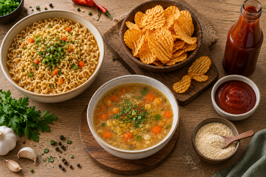 Umami-rich ingredients used with I+G flavour enhancer in food formulation