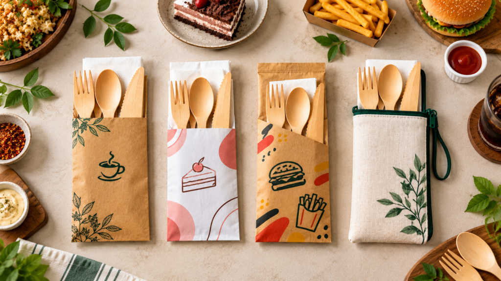 Custom Printed Cutlery Pouches in Bulk for Restaurants