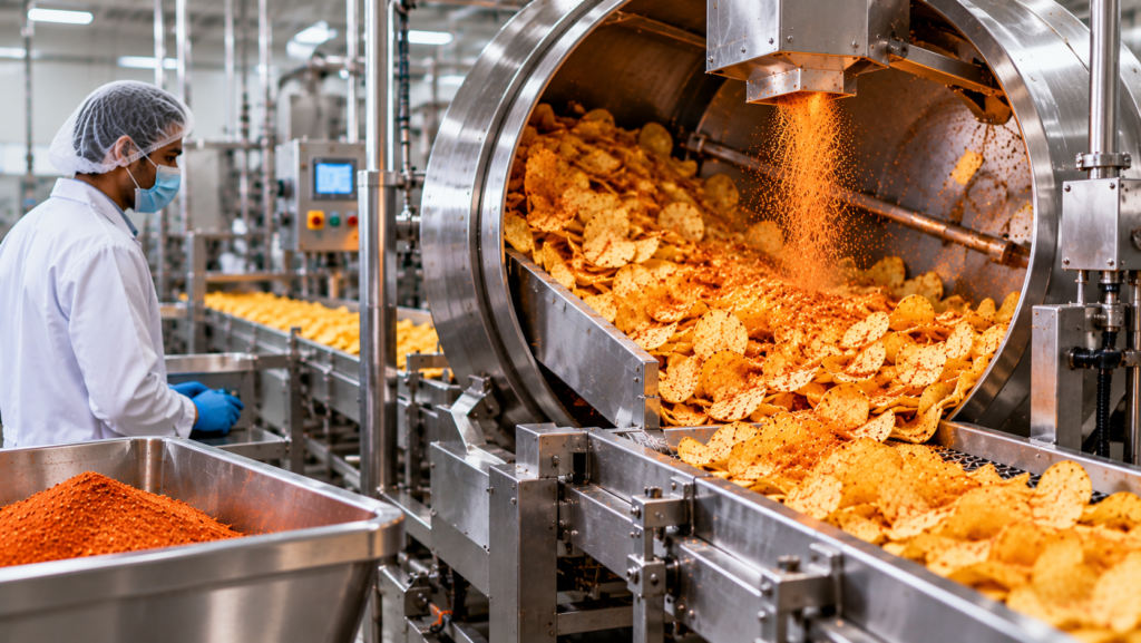 Potato chips seasoning per kg in an industrial snack manufacturing process
